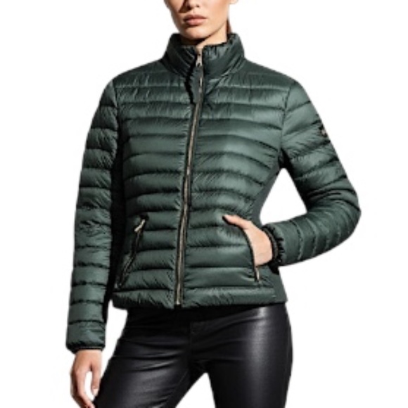 Zara Woman dark green duck down quilted fitted old money puffer coat M - Picture 3 of 16